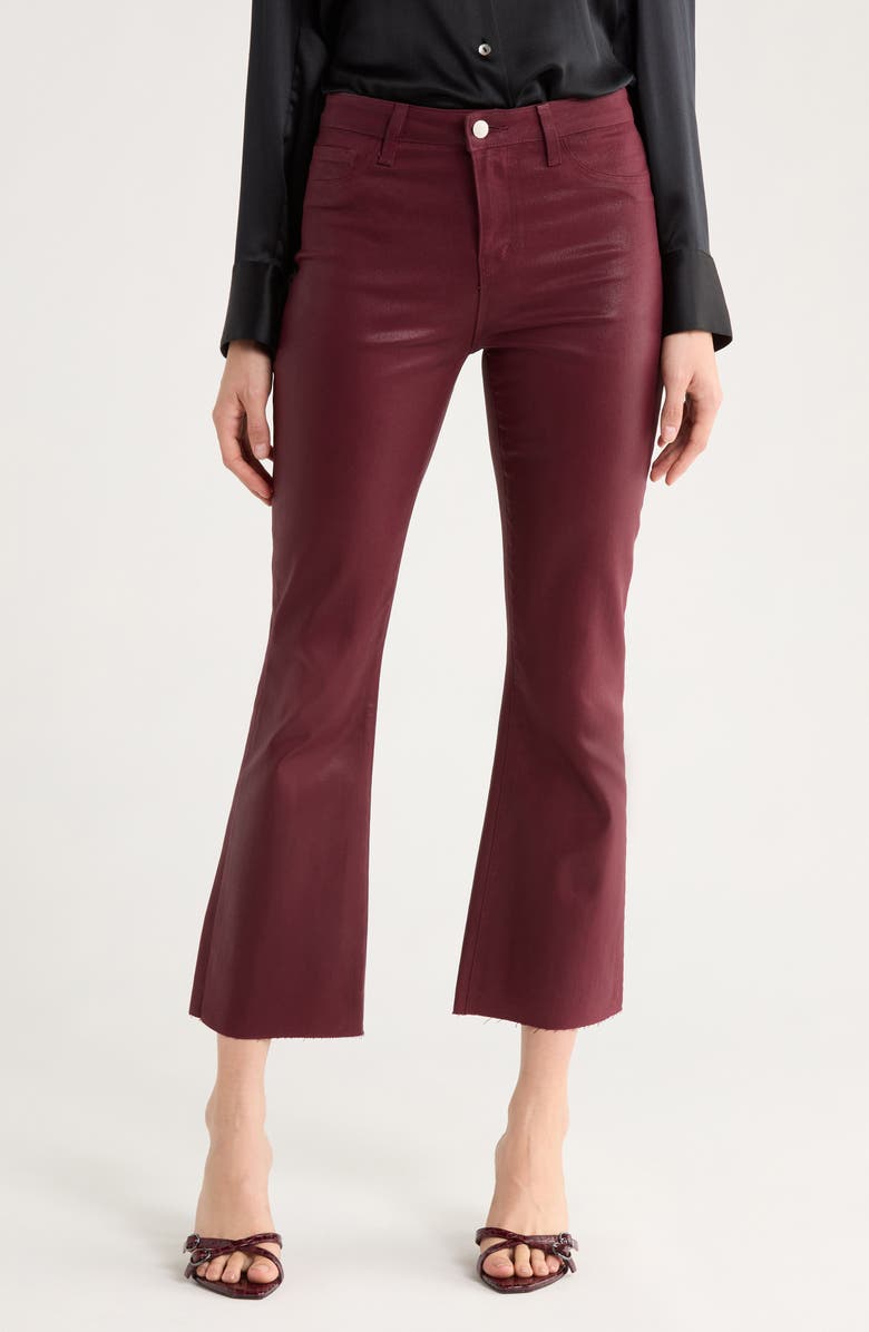 L'AGENCE Kendra Coated High Waist Crop Flare Jeans, Main, color, Dark Port Coated