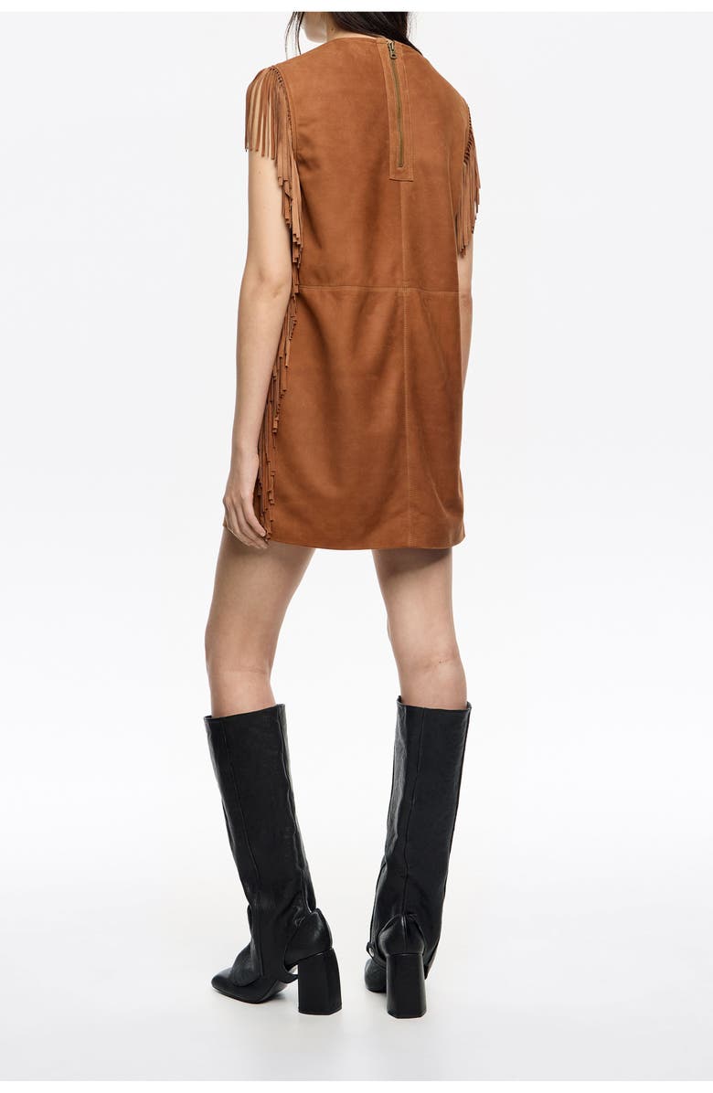 Bimba y Lola Fringed Leather Dress, Alternate, color, Tobacco