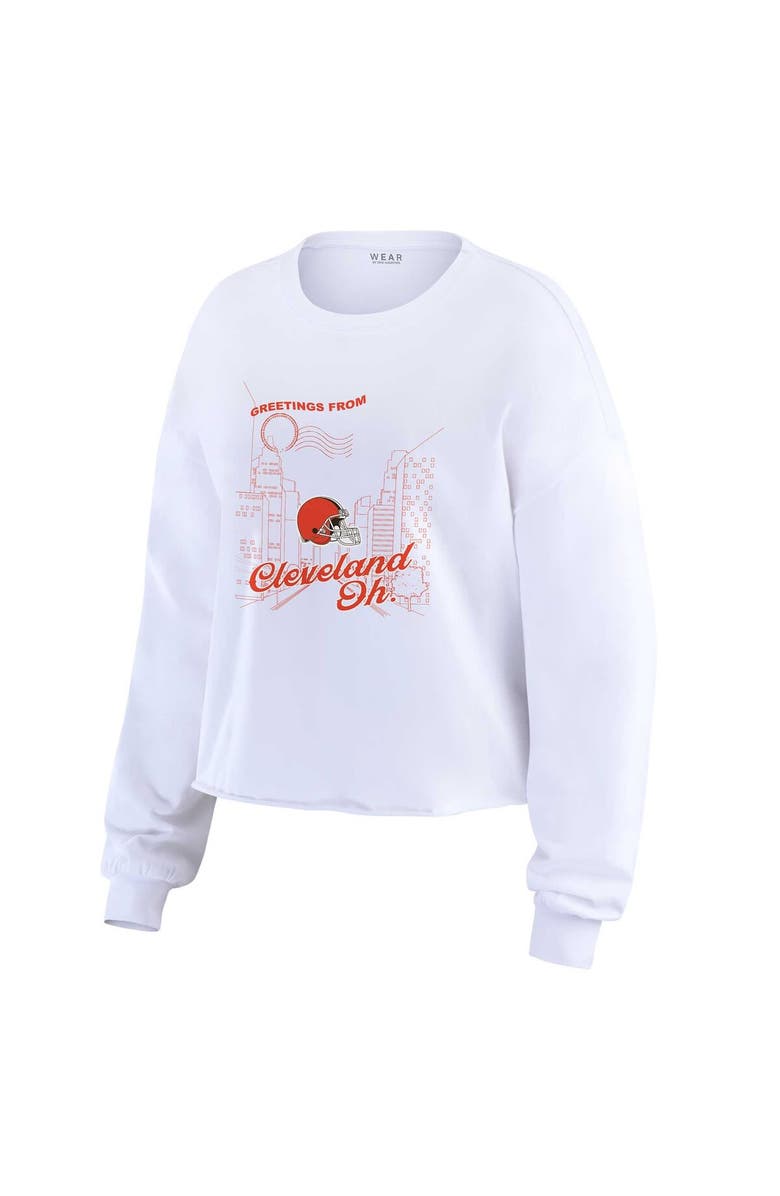 WEAR by Erin Andrews Women's WEAR by Erin Andrews White Cleveland Browns Postcard Cropped Long Sleeve Top, Alternate, color, White