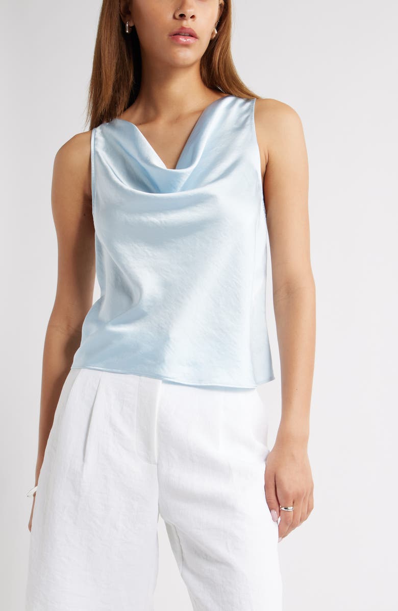 Open Edit Sleeveless Cowl Neck Satin Top, Main, color, Blue Delicate