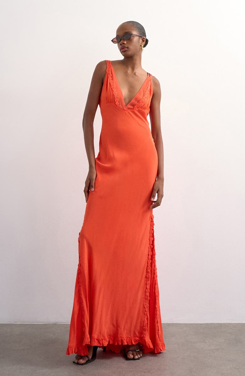 Topshop Embroidered Sleeveless Maxi Dress, Alternate, color, Orange