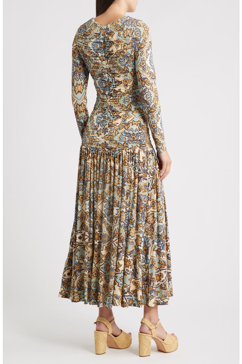 Winter Tapestry Long Sleeve A-Line Dress, Alternate, color, BLUE
