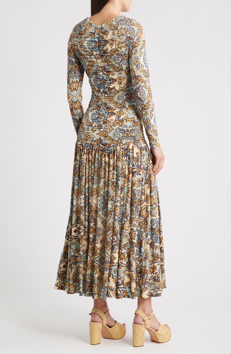 FARM Rio Winter Tapestry Long Sleeve A-Line Dress, Alternate, color, Blue