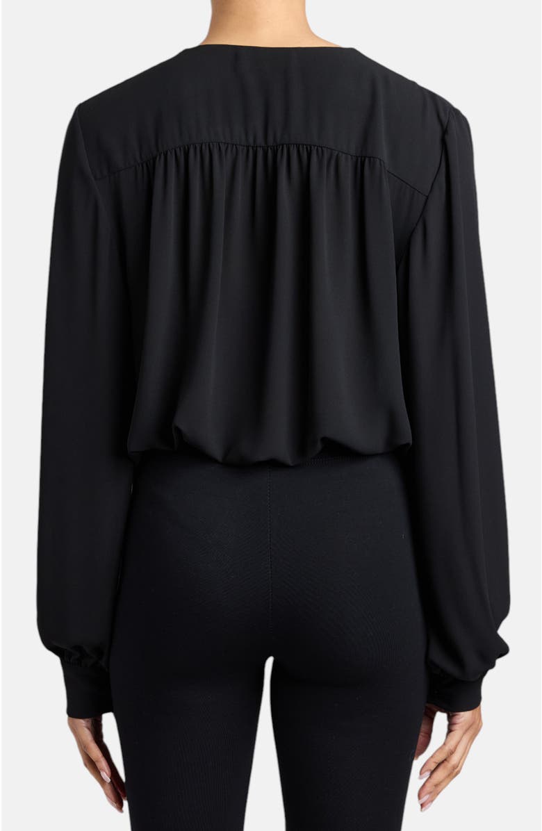 Santorelli Zarina Long Sleeve Bodysuit in Fluid Crepe, Alternate, color, Black