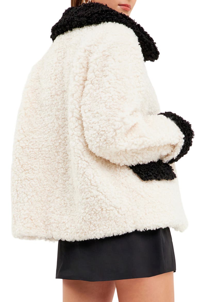 Colorblock Faux Shearling A-Line Jacket, Alternate, color, WHITE/ BLACK