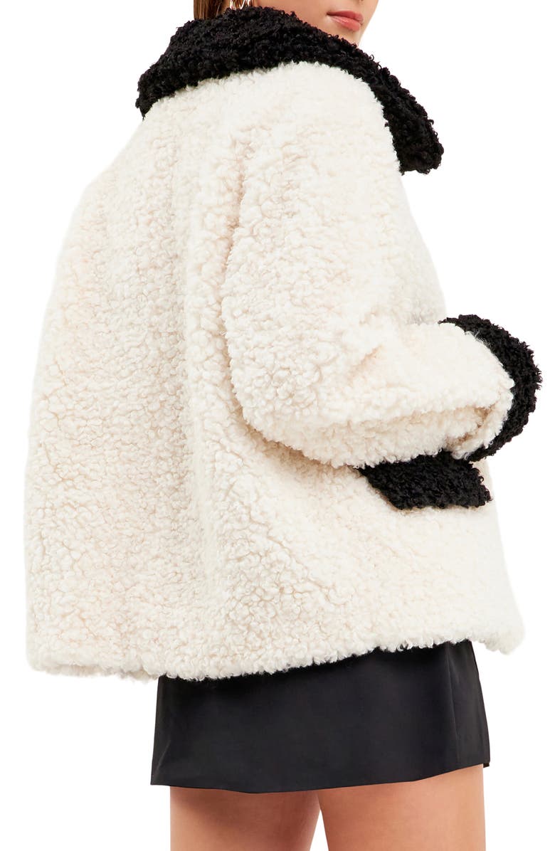 Endless Rose Colorblock Faux Shearling A-Line Jacket, Alternate, color,