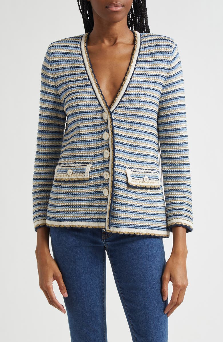 Veronica Beard Ceriani Knit Jacket, Main, color, Navy Multi