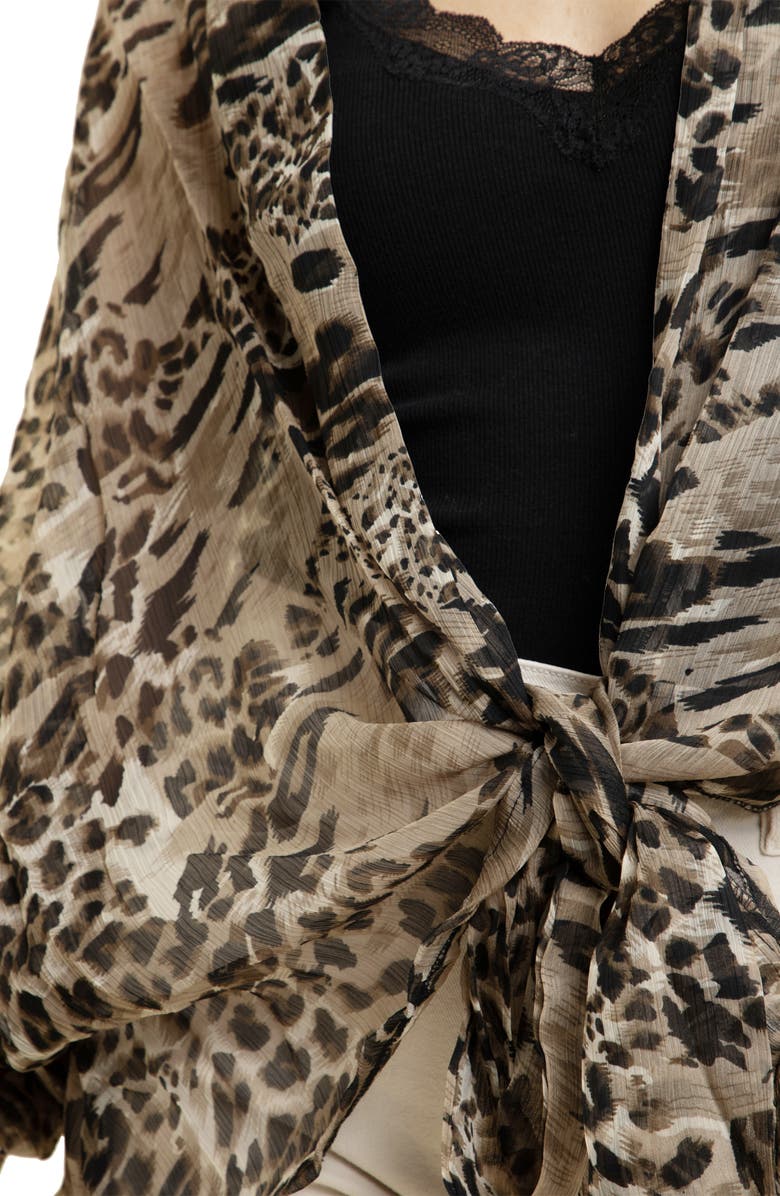 SAACHI Leopard Print Balloon Sleeve Ruana, Alternate, color, Black