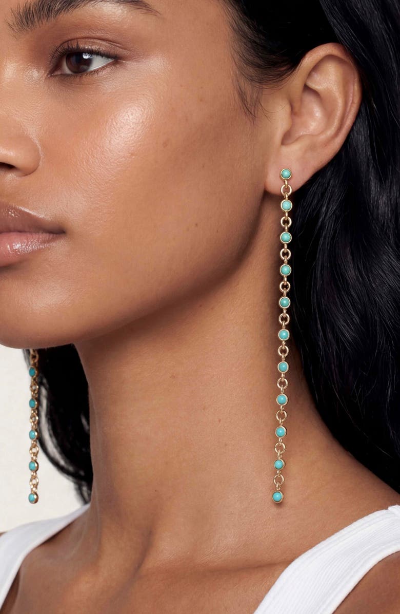 Ettika Dainty Crystal Linear Drop Earrings, Alternate, color, Turquoise/ Gold