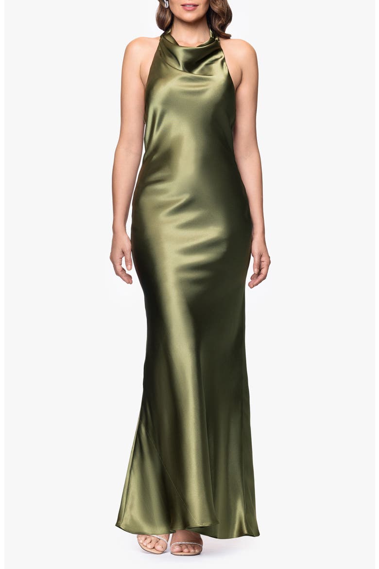 Halter Charmeuse Gown, Main, color, OLIVE