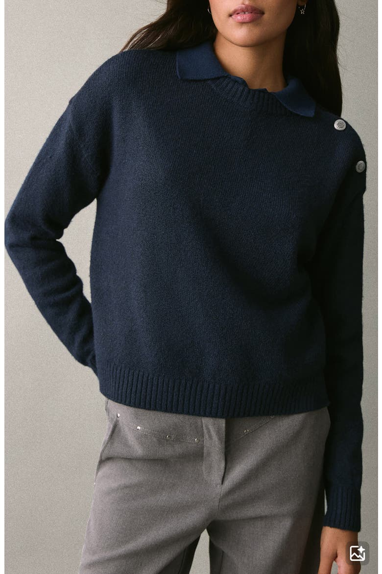 Button Shoulder Crewneck Sweater, Main, color, NAVY