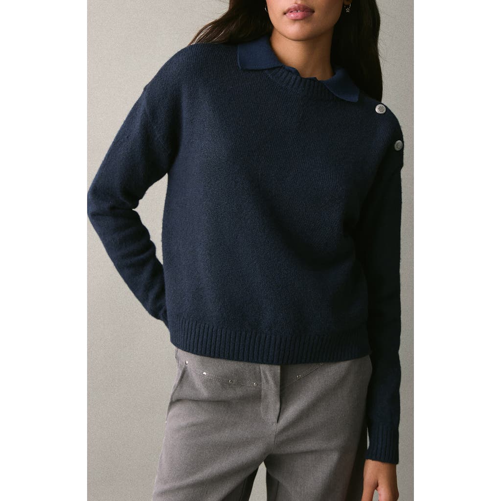 Mango Teen Button Shoulder Crewneck Sweater In Blue