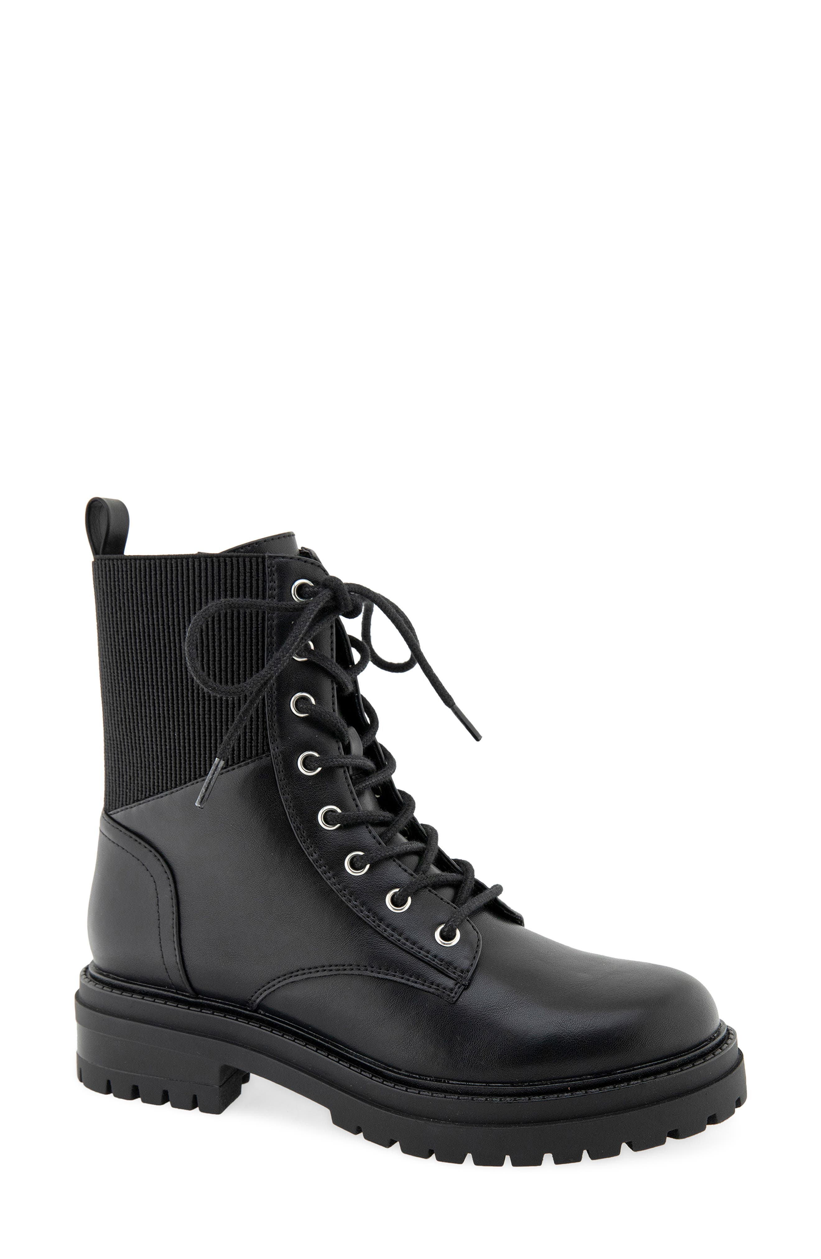 Cedar Faux Leather Combat Boot, Main, color, BLACK