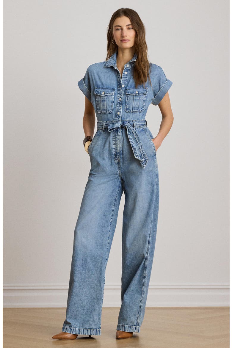 Wide Leg Denim Jumpsuit, Alternate, color, ALICIA WASH