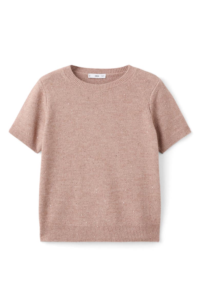 MANGO Metallic Short Sleeve Sweater, Alternate, color, Sand