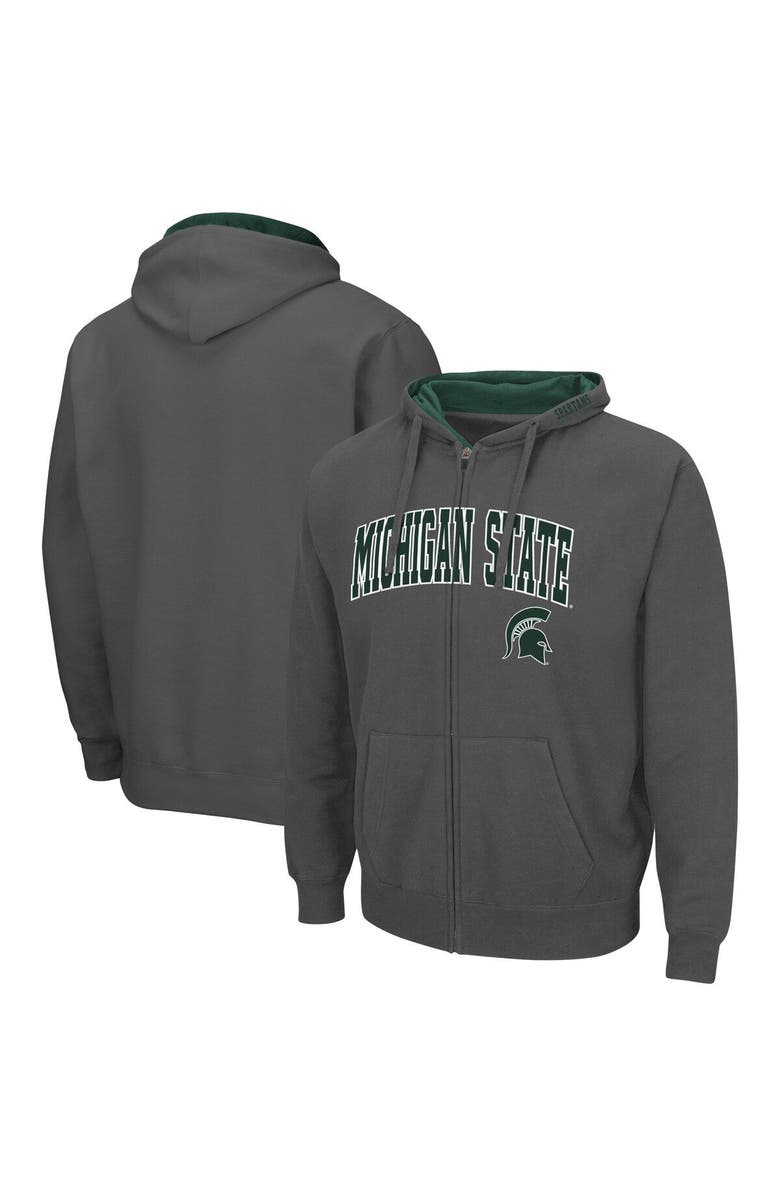 COLOSSEUM Men's Colosseum Charcoal Michigan State Spartans Arch & Logo 3.0 Full-Zip Hoodie, Main, color, Charcoal