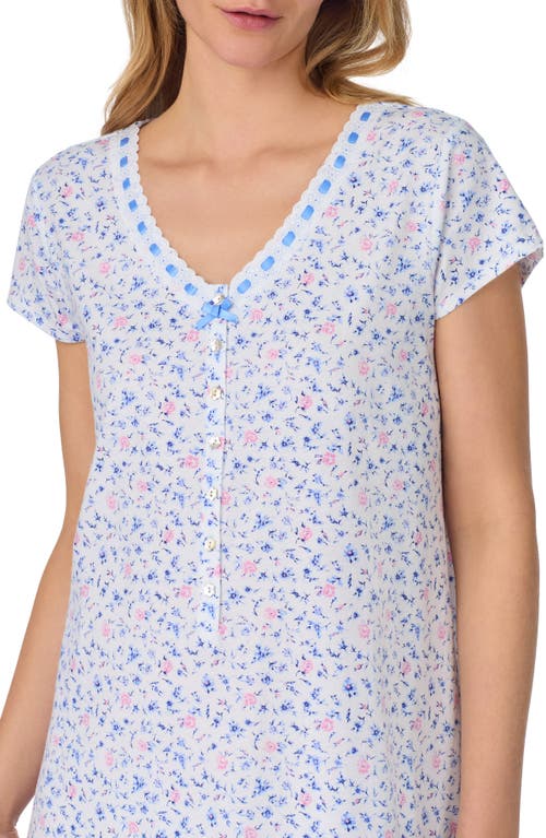 Eileen West Floral Cap Sleeve Jersey Nightshirt In White Ditsy
