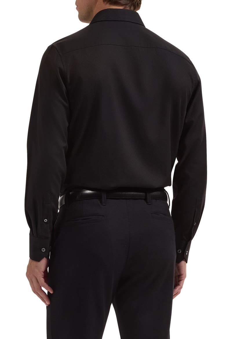 Julian Shaped Fit Solid Jacquard Button-Up Shirt, Alternate, color, BLACK