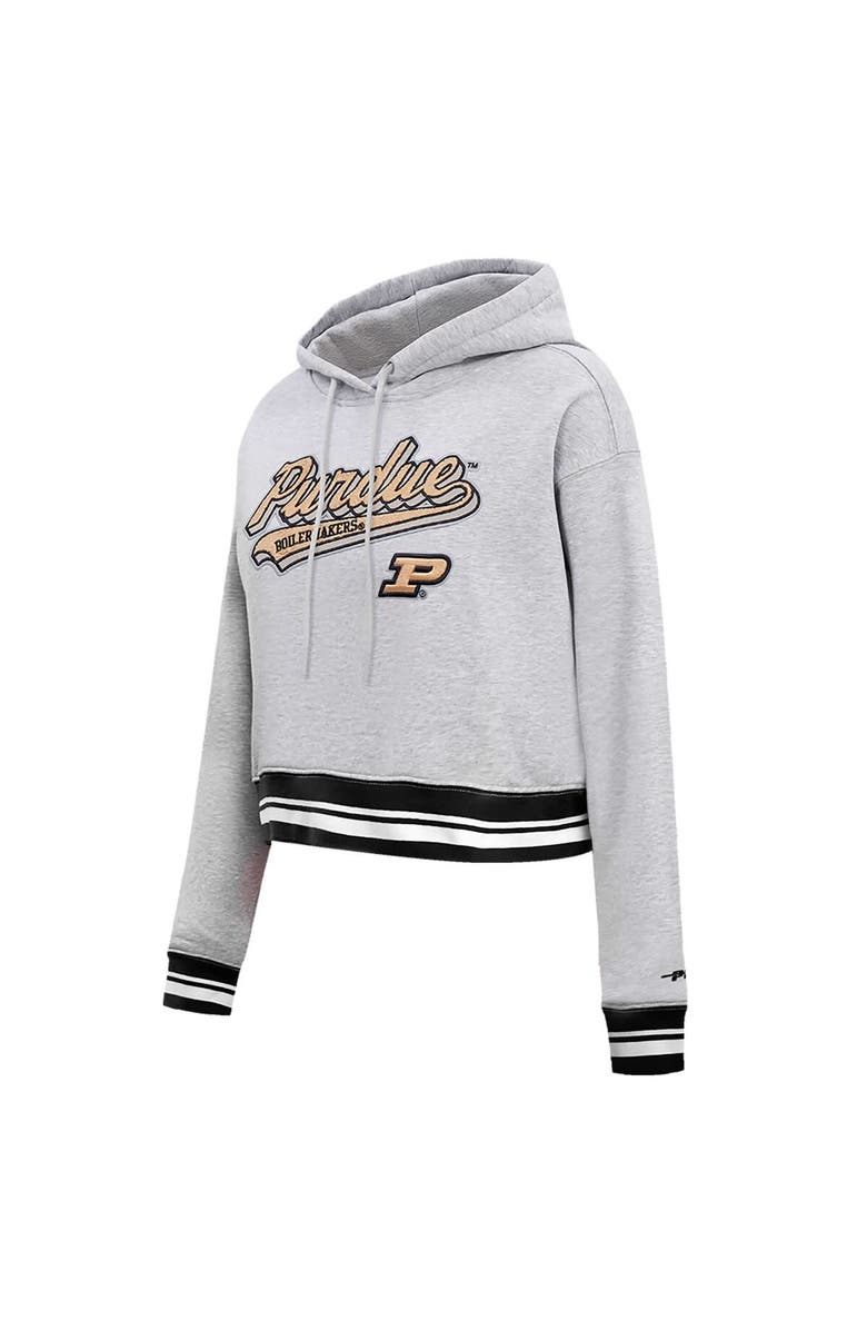 PRO STANDARD Women's Pro Standard Heather Gray Purdue Boilermakers Script Tail Fleece Cropped Pullover Hoodie, Alternate, color,