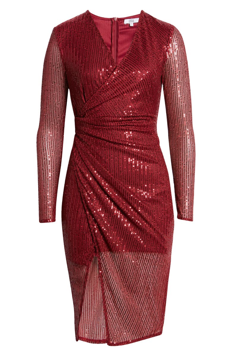 AREA STARS Sequin Long Sleeve Asymmetric Cocktail Dress, Alternate, color,