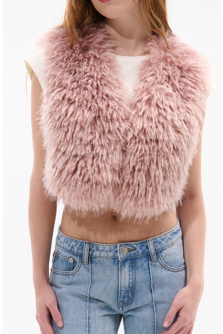 Camille Faux Fur Crop Vest, Main, color, PINK
