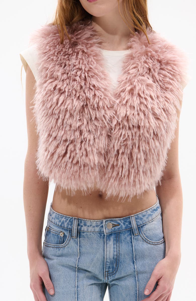 AZALEA WANG Camille Faux Fur Crop Vest, Main, color, Pink