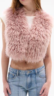 AZALEA WANG Camille Faux Fur Crop Vest