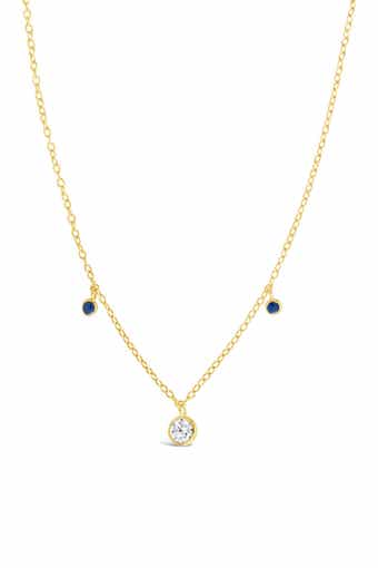 Sterling Forever 14K Gold Vermeil Plated Sterling Silver Blue Enamel & CZ Charm Necklace