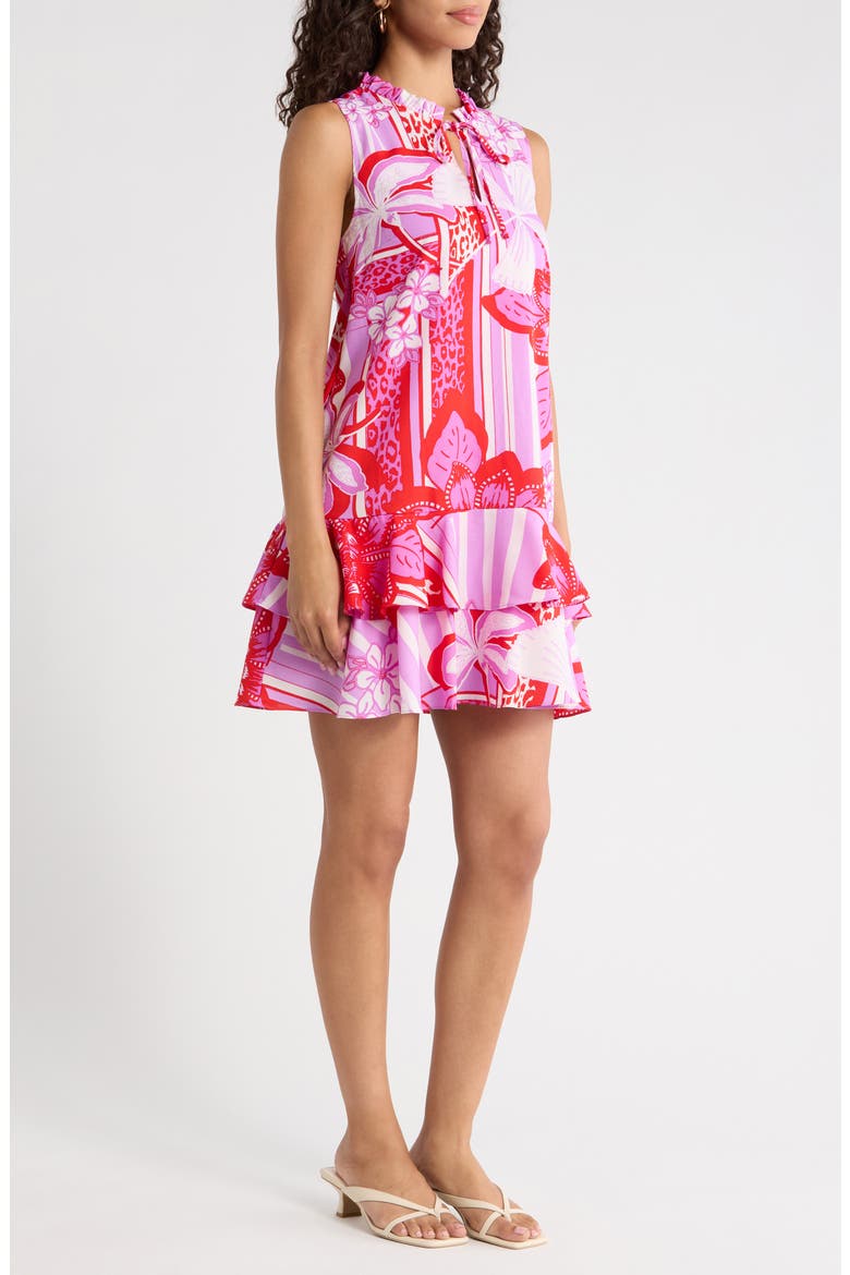 Barba Tropical Graceland Ruffle Trim Sleeveless Minidress, Alternate, color, RED-WHITE
