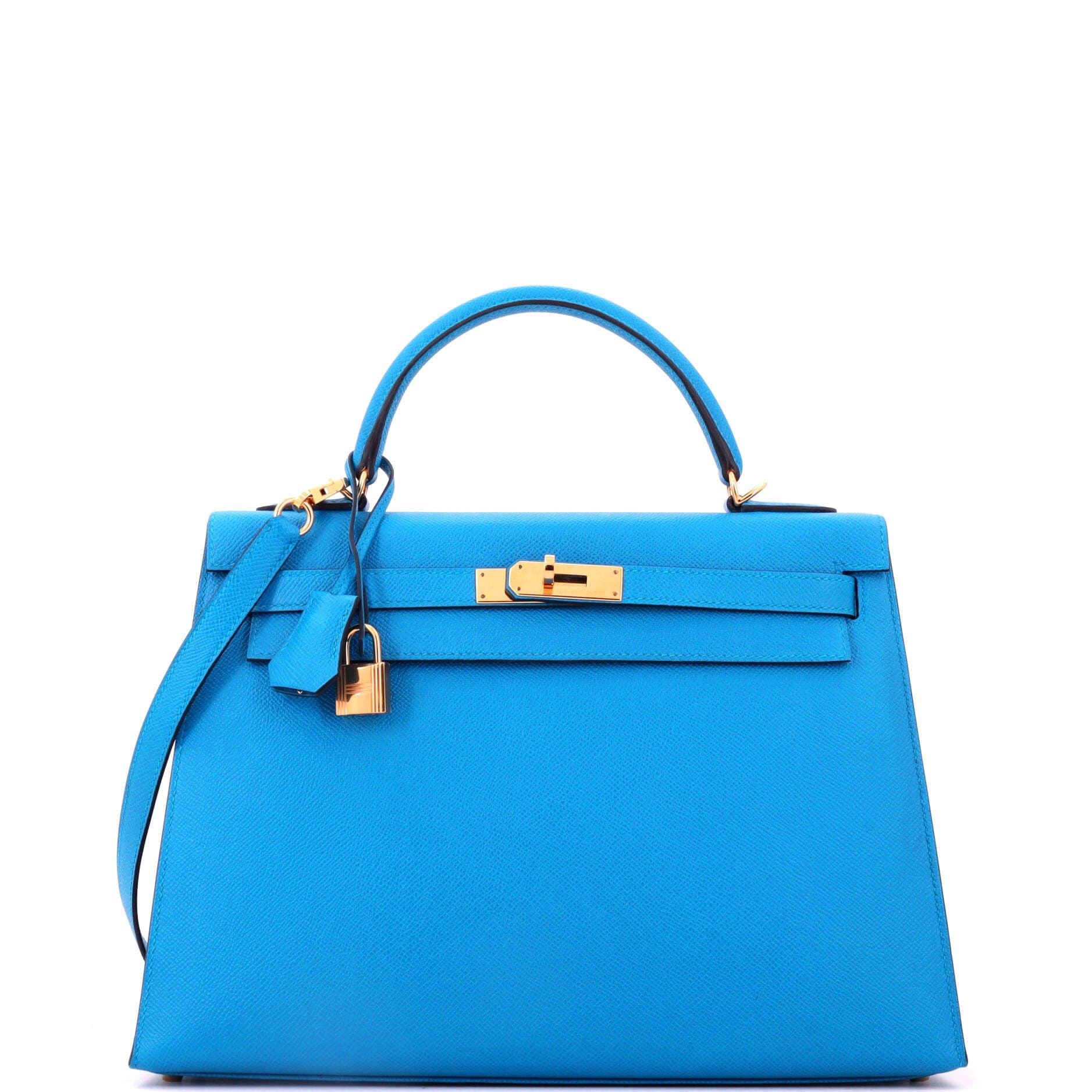 Kelly Handbag Blue Epsom with Gold Hardware 32, Main, color, Blue