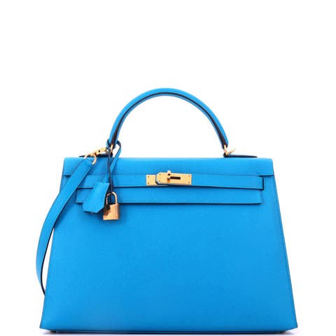 Kelly Handbag Blue Epsom with Gold Hardware 32