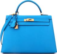 Pre-Owned Hermes Kelly Handbag Blue Epsom with Gold Hardware 32