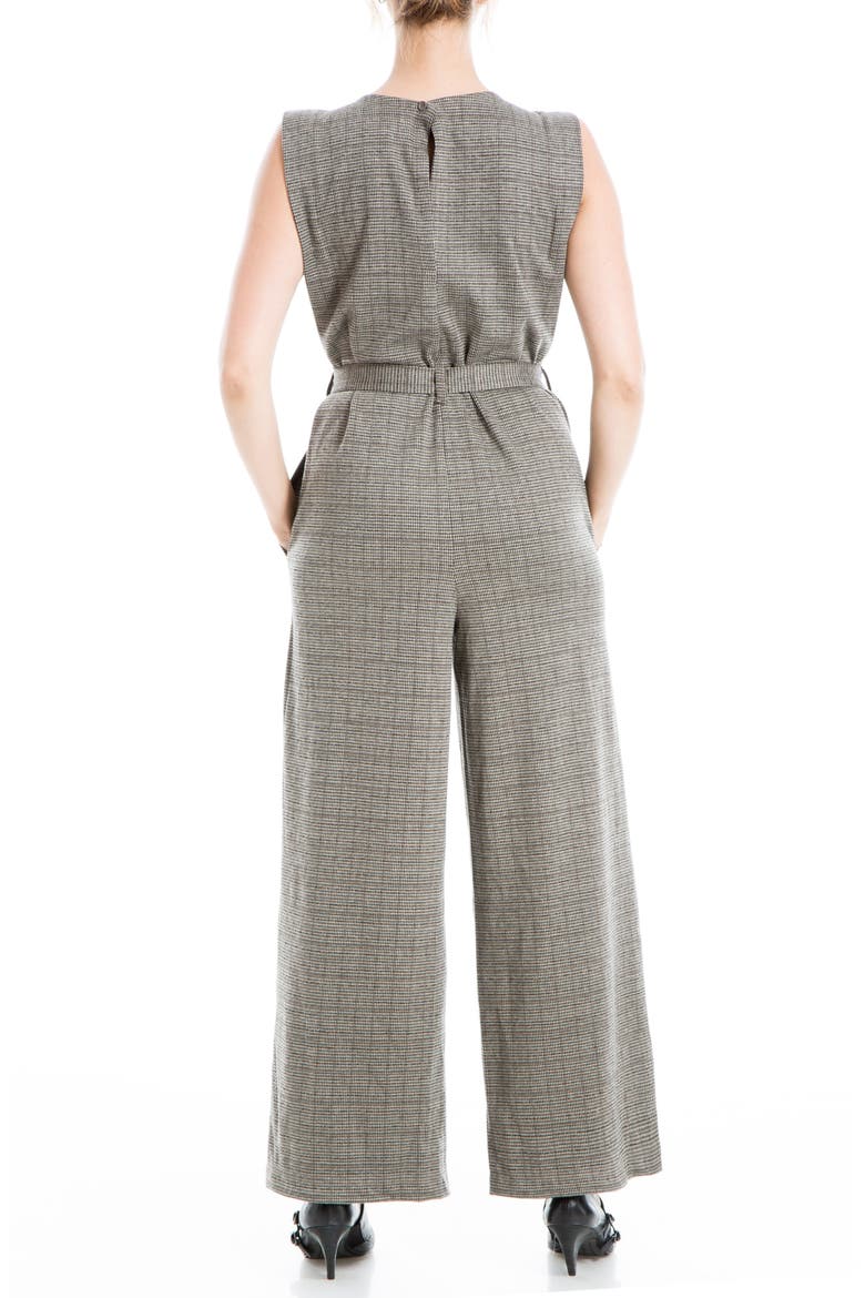 Sleeveless Tie Front Jumpsuit, Alternate, color, TAUPE/ BLACK/ RUST HOUNDSTOOTH