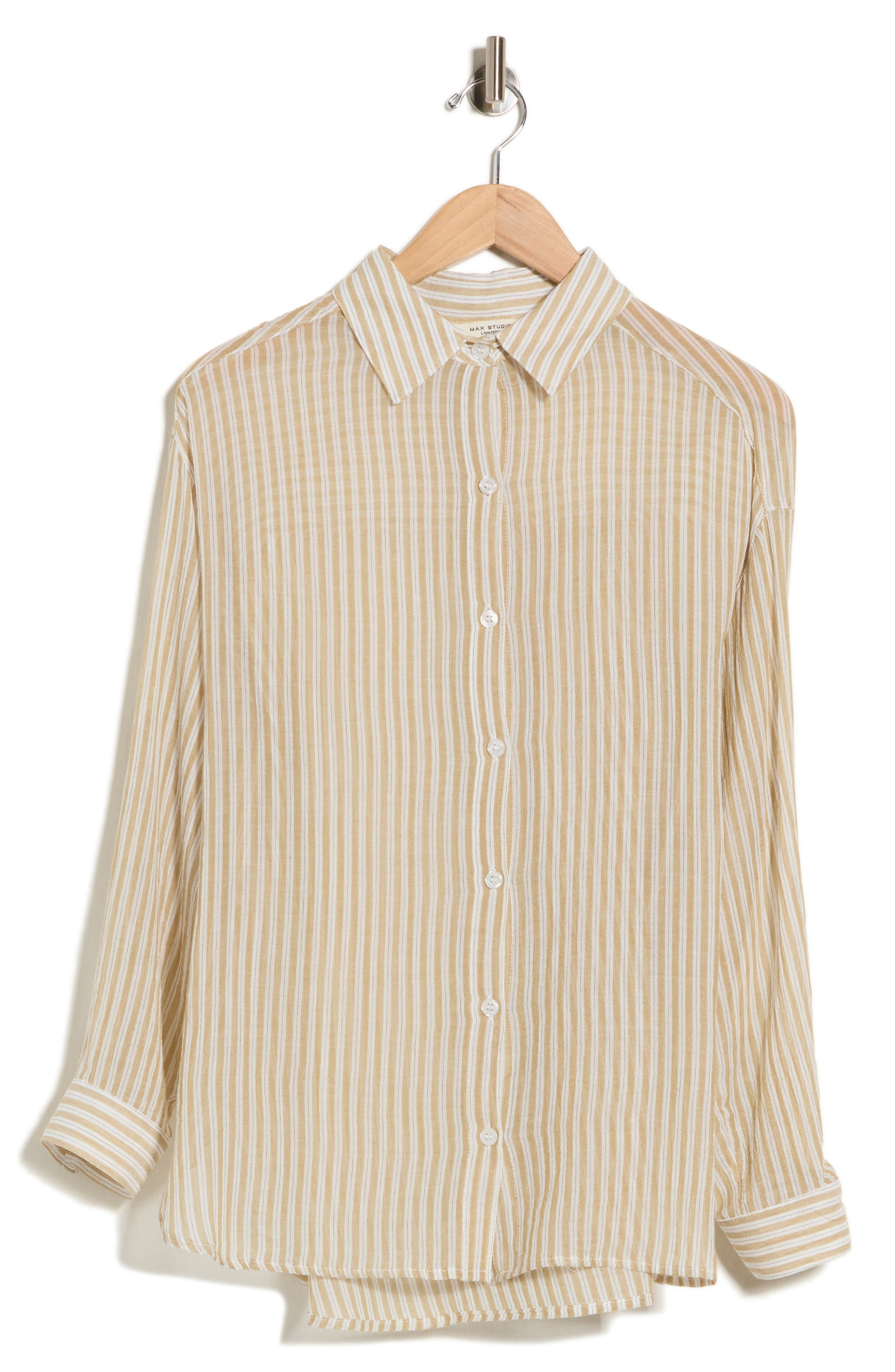 Max Studio Stripe Cotton Button-up Shirt In Bronze Stripe