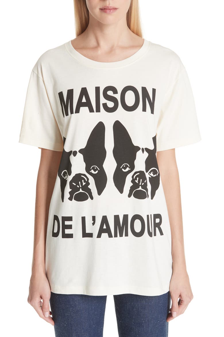Maison de l'Amour Dog Print Cotton Jersey Tee, Main, color, SUNKISSED/ BLACK