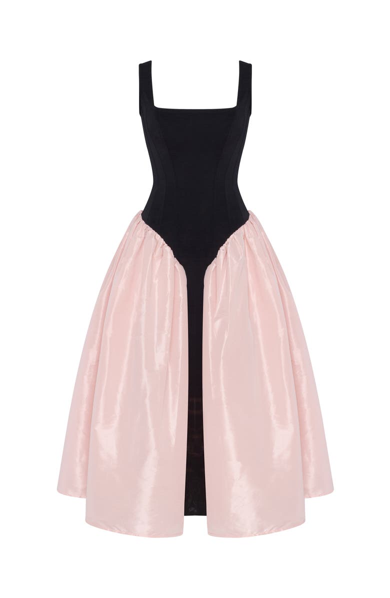 Milla Corset Dress On Straps With A Glossy Midi Skirt, Main, color, Black&Pink