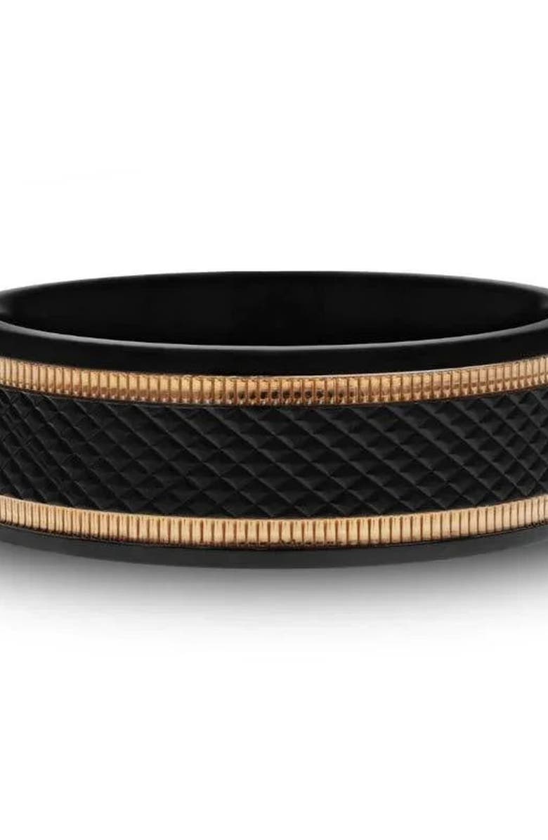 Larson Jewelers Baroque Titanium Diamond Pattern Wedding Ring, Alternate, color, Black / Gold