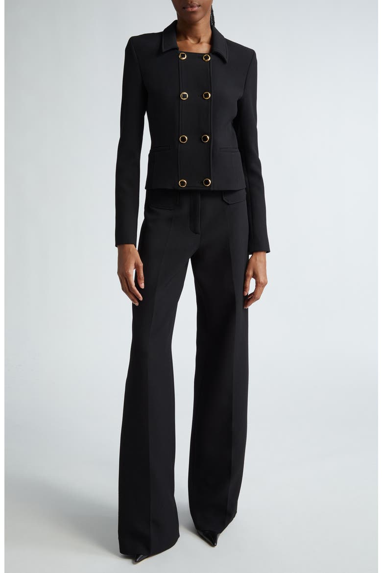 Double Breasted Stretch Crepe Crop Jacket, Alternate, color, BLACK