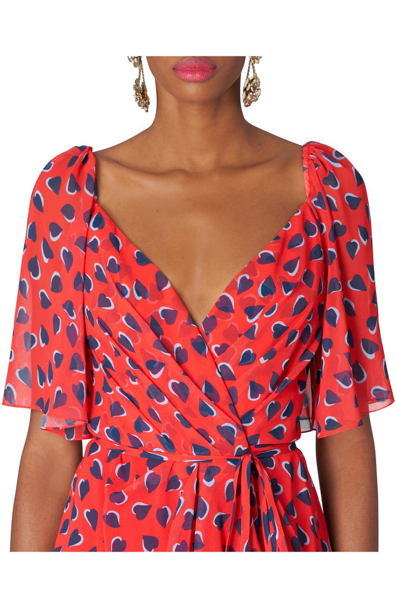 Carolina Herrera Heart Print Flutter Sleeve Chiffon Wrap Dress, Alternate, color, 