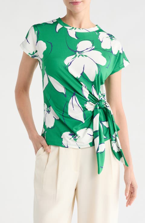 Floral Short Sleeve Knotted Side Top