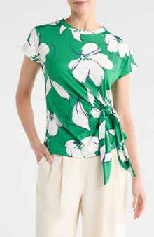 Renee C Floral Short Sleeve Knotted Side Top