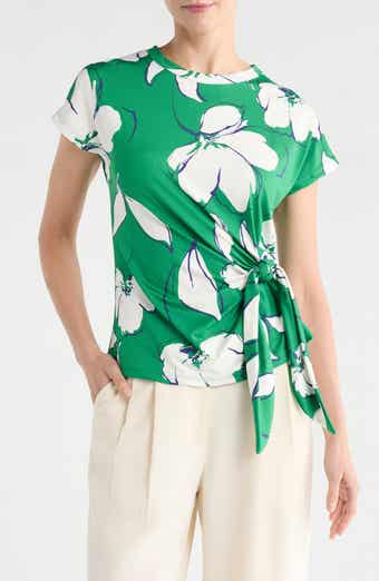 Renee C Floral Short Sleeve Knotted Side Top