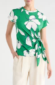 Renee C Floral Short Sleeve Knotted Side Top