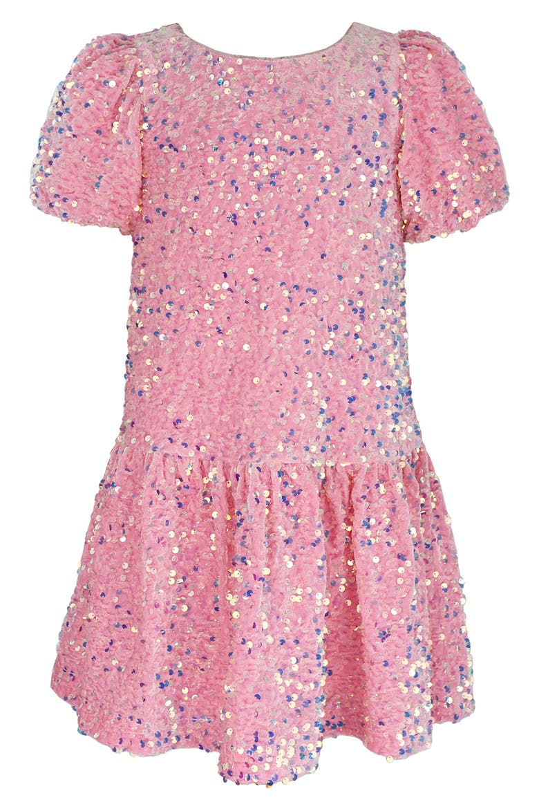 Kids' Sequin Puff Sleeve Velvet Party Dress, Main, color, PINK