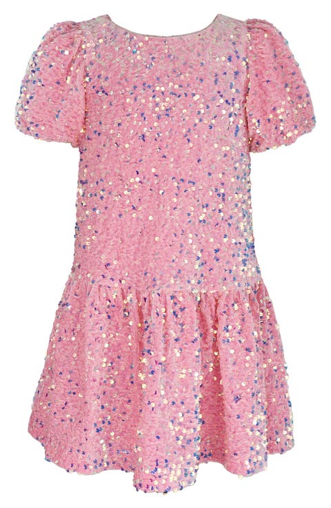 Kids' Sequin Puff Sleeve Velvet Party Dress (Little Kid & Big Kid)