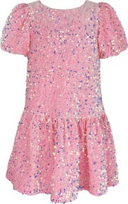 Zunie Kids' Sequin Puff Sleeve Velvet Party Dress