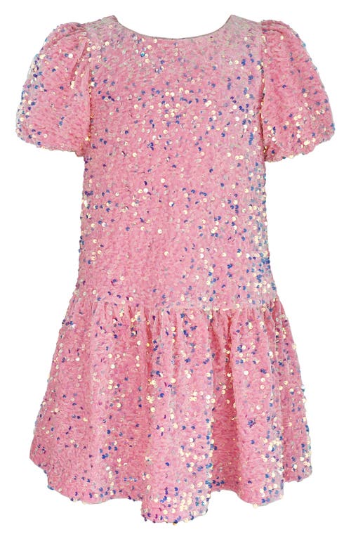 Zunie Kids' Sequin Puff Sleeve Velvet Party Dress In Pink