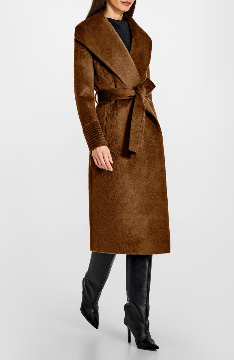 SENTALER Shawl Collar Alpaca & Wool Blend Longline Wrap Coat, Alternate, color, Caramel