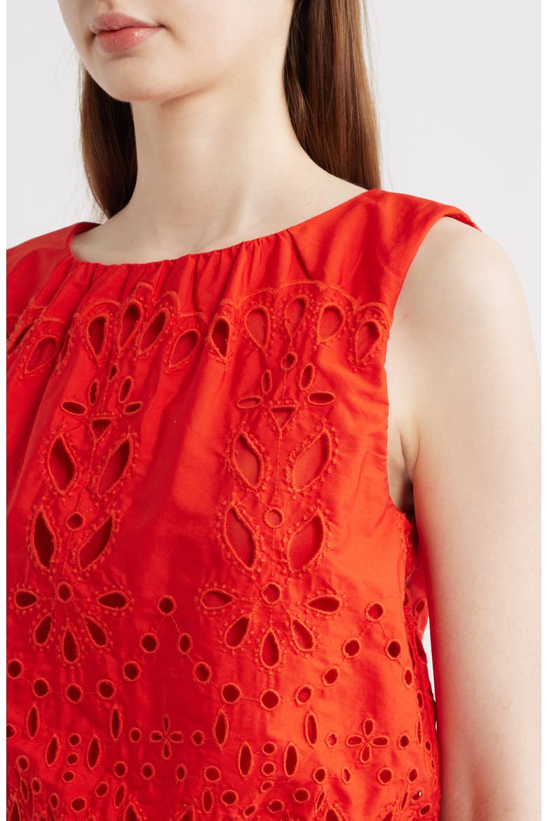 Embroidered Sleeveless Poplin Bubble Top, Alternate, color, WILD POPPY
