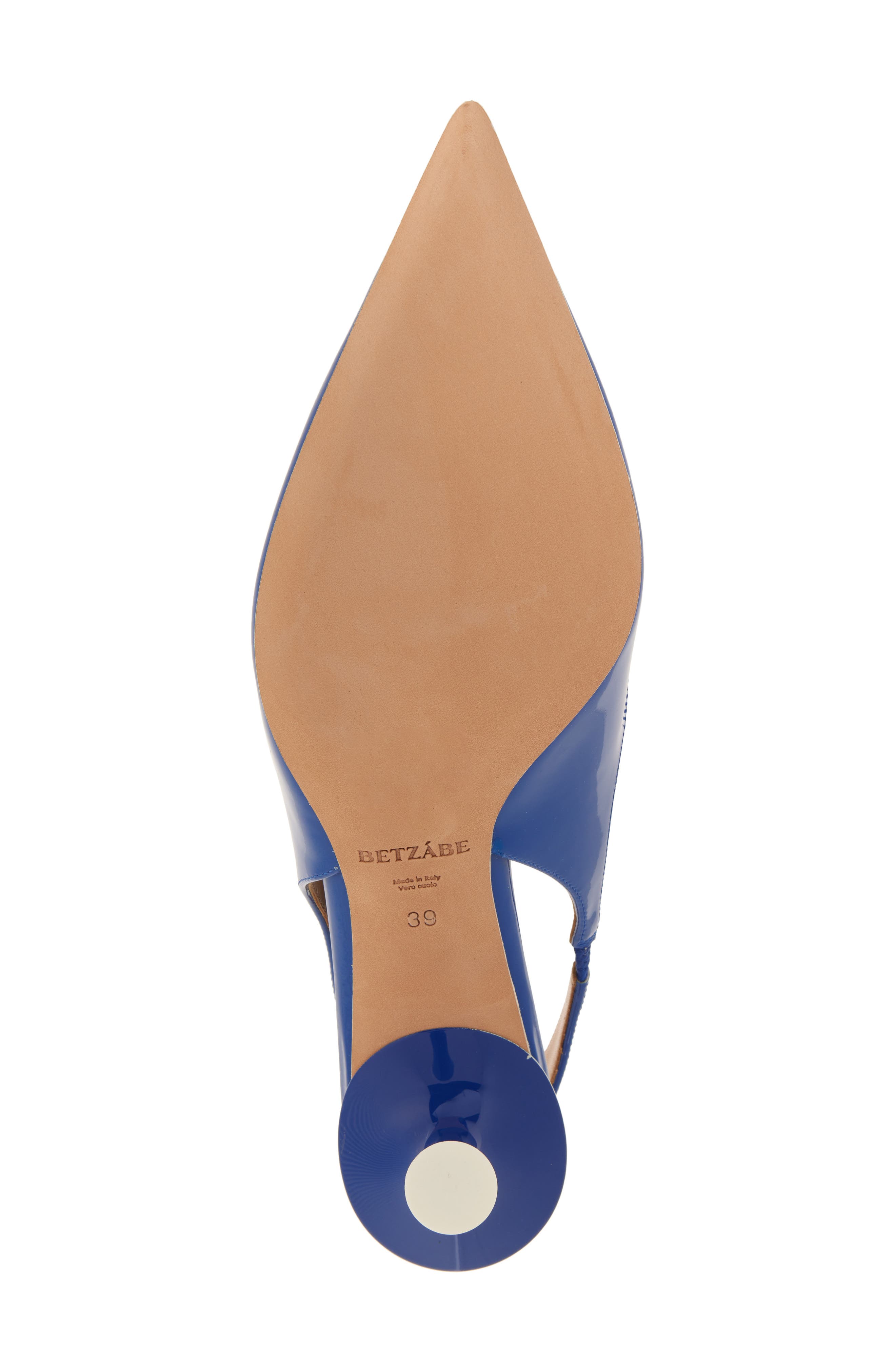 BETZÁBE Lola Pointed Toe Slingback Pump, Alternate, color, Blue Patent White Detail